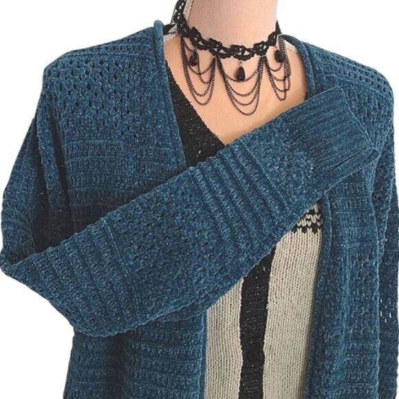 Lane Bryant Teal Metallic Long Sleeve Open Knit Cardigan Plussize 14/ 16 - Picture 9 of 16